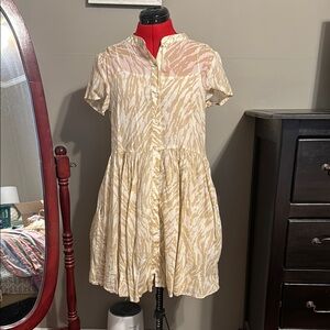 Gold Pleated Ruffled Mandarin Collar Sundress